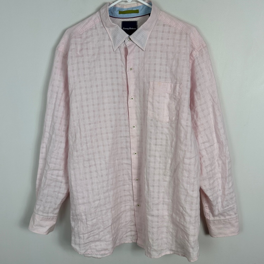 Tommy Bahama‎ Linen Blend Long Sleeve Button Down Collared Shirt Mens Sz XL Pink